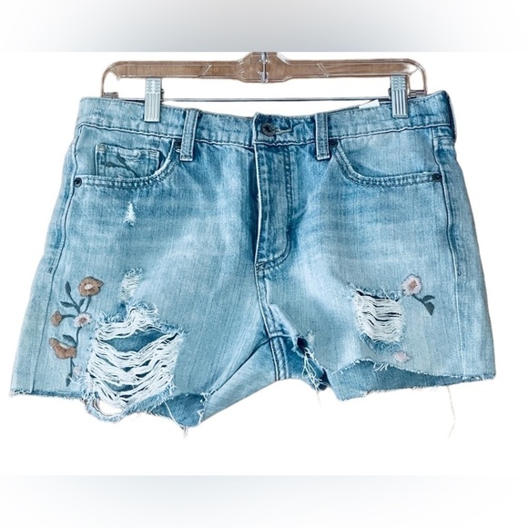 Lucky Brand Embroidered Button Fly Distressed Raw Hem Shorts - Picture 1 of 5